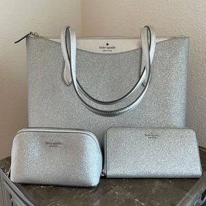 Kate Spade Silver Glitter Purse, Wallet, MakeupBag